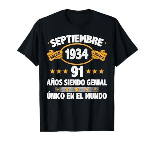 Septiembre 1934 91 Años Hombre Cumpleaños Septiembre 1934 Camiseta