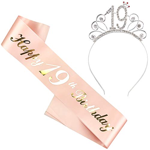 Ouceanwin Tiara Corona y Faja Cumpleaños 19 años Niña, Corona de Diamantes y Cinturón de...