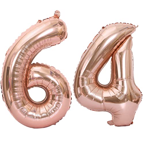 40 pulgadas globos número 64 oro rosa, el 64 globos de oro rosa mujer globos 64 cumpleaños deco...