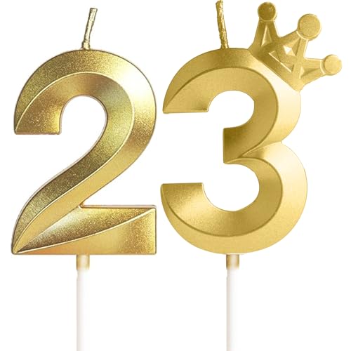 Vela de Cumpleaños Con Corona, Número 23, Color Oro -2.36 Pulgadas, Velas Cumpleaños Divertidas,...