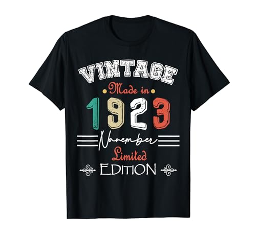 Nacido En Noviembre 1923 Vintage Feliz Cumpleaños 101 años Camiseta