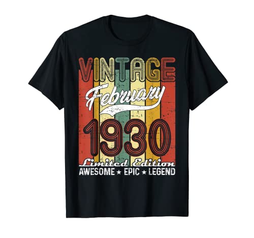 Edición Limitada Febrero 1930 91 Cumpleaños Regalo Vintage Camiseta
