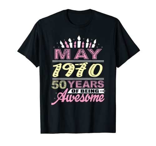 Mayo de 1970 50 años de edad regalo fiesta de vela de 50 cumpleaños Camiseta