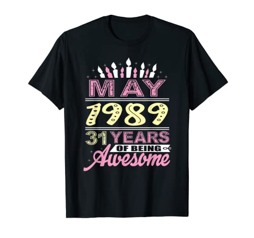 Mayo 1989 31 años 31 cumpleaños vela romántica mujeres Camiseta