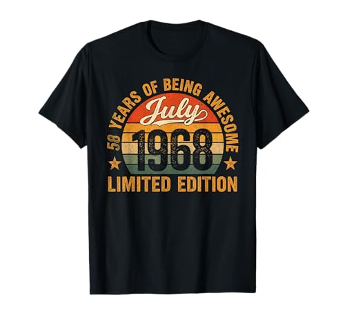 Vintage 1968 Edición Limitada 58 Años Julio 58 Cumpleaños Camiseta