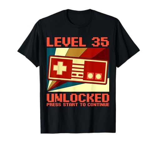 LEVEL 35 - Camiseta de manga corta para 35 cumpleaños Camiseta