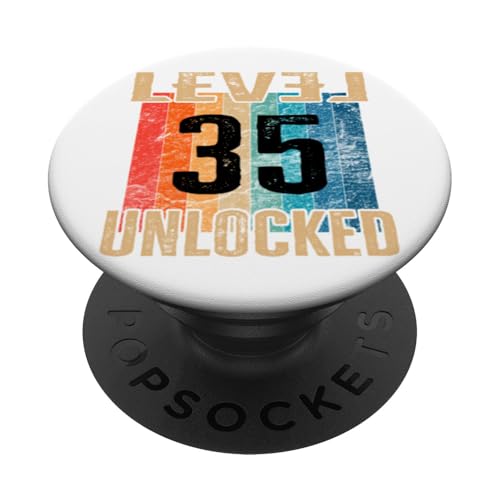 35 cumpleaños Nivel Desbloqueado, Vintage, Retro PopSockets PopGrip Adhesivo