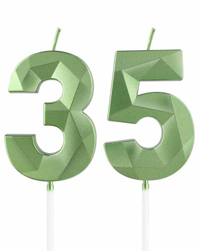 Velas verdes de 35 cumpleaños, velas verdes 3D con número 35 para pasteles, decoraciones de...
