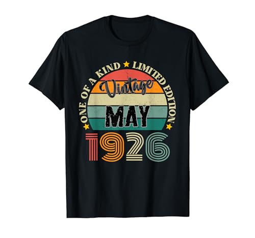 98 Años Vintage Mayo 1926 98 Cumpleaños Retro Camiseta