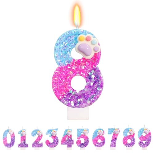 TESGADGETS Velas de cumpleaños con patas adorables – Vela con el número 8, adorno para tarta con...