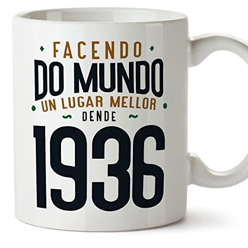 MUGFFINS Tazas 1936 Cumpleaños - En Gallego - Facendo do Mundo un Lugar Mellor - 11 oz / 330 ml -...