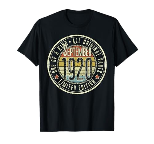 105 Cumpleaños Vintage Septiembre 1920 Retro Edición Limitada Camiseta