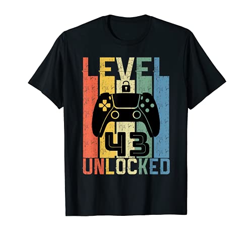 43 Años Cumpleaños Regalo gamer shirt level 43 unlocked Camiseta