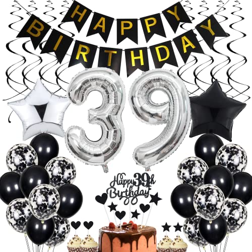 Decoraciones de 39 cumpleaños, decoración de pastel negro cumpleaños 39 hombres, decoración de...