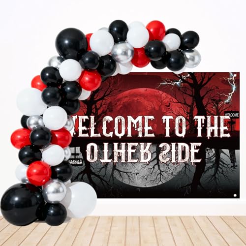 Telón de Fondo Bienvenido a The Other Side, Decoraciones de Fiesta Temática Extraña con 99 Globos...