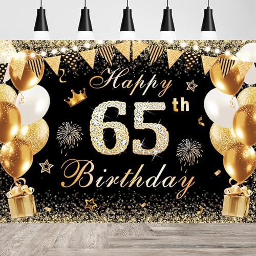 65 Años Decoración de Fiesta de Cumpleaños,Oro Negro Grande Póste, Decoración de Cumpleaños...