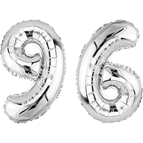 DekoRex Globo plateado de 82 cm, para cumpleaños, bodas (número 96)