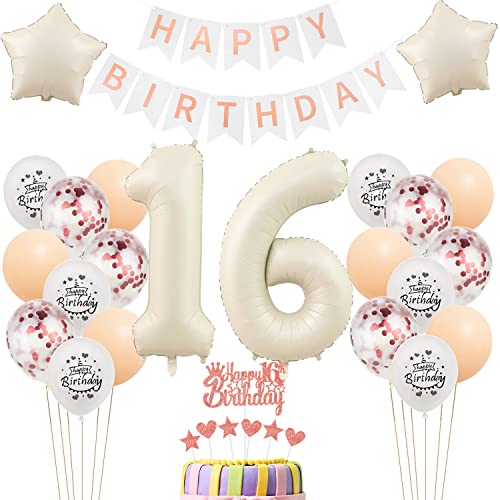Globos Blancos 16º Cumpleaños Niña Decoración Set,Deco Pastel 16º Cumpleaños Niña,Globos de...