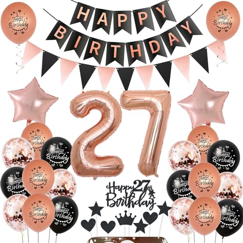 Globos 27 Años Mujer cumpleaños decoración Negro Rosa Oro,globo cumpleaños 27 Años Mujer...