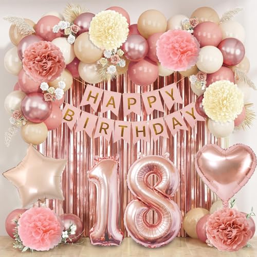 Decoracion 18 Cumpleaños Chica Mujer, Globos de Cumpleaños Rosa Retro Oro, Pancarta Feliz...