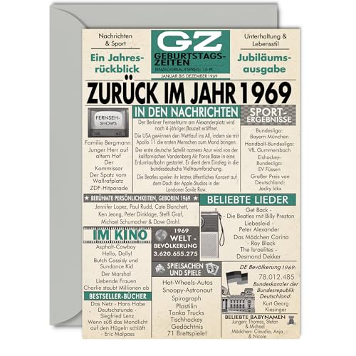 Stuff4 56. Tarjetas de cumpleaños para hombres y mujeres - Regreso al año 1969 Periódico - 56...