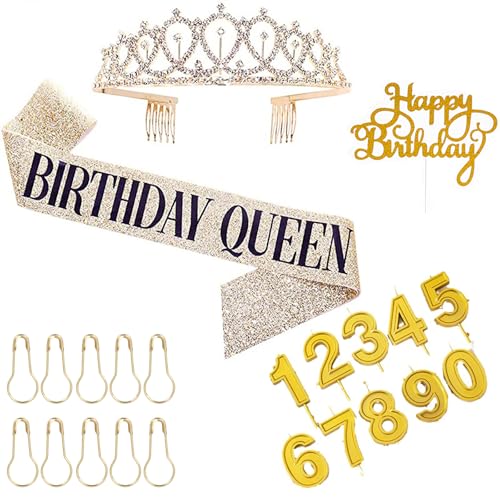 XUTONG Cumpleaños Mujer Tiara Corona y Faja, Cumpleaños para Decoración Regalo Mujer