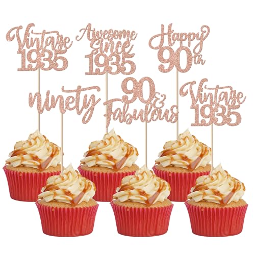 30 piezas vintage 1934 decoración para tartas con purpurina Happy 90th Ninety Awesome Since 1934...