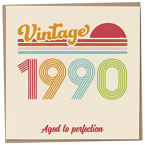 Tarjeta de cumpleaños 34 – Vintage 1990 Aged to Perfection, divertida tarjeta de felicitación...