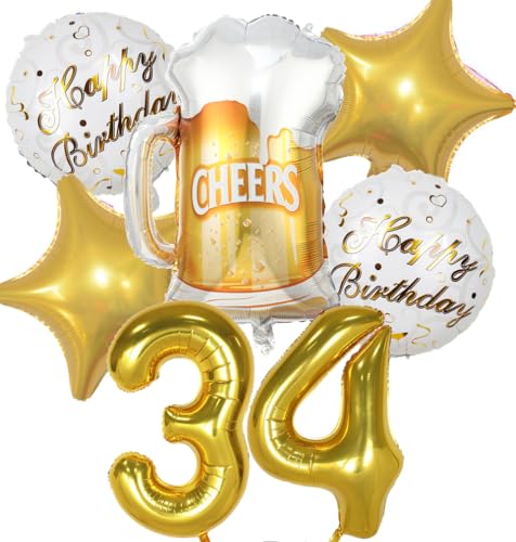 Decoracion Cumpleaños 34 años, Globos de Cumpleaños 34 años Dorado, Globos 34 Cumpleaños...