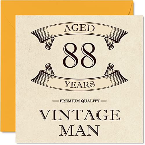 Tarjetas de cumpleaños 88 vintage para hombres, de 88 años, divertida tarjeta de cumpleaños para abuelo, papá, marido, tío, hermano, abuelo, 145 mm x 145 mm, tarjeta de felicitación de 88 cumpleaños