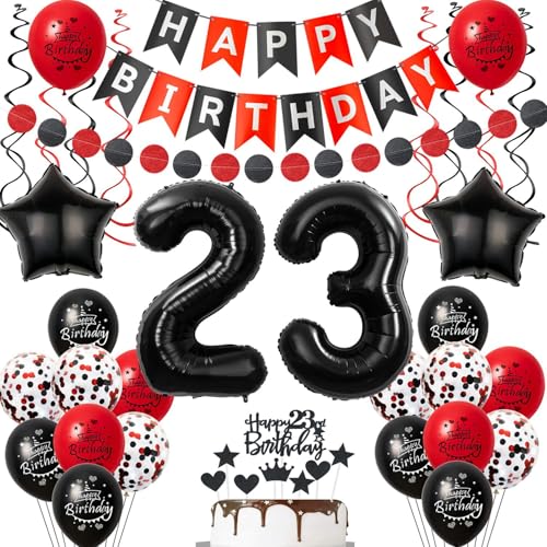 Globo 23 cumpleaños Mujer decoración, globos 23 años Mujer cumpleaños decoración, Negro rojo...