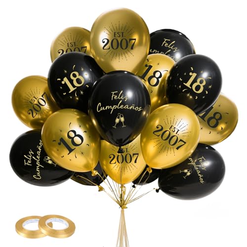 24pcs Globos 18 Años Español 2007-2025 Feliz Cumpleaños para Photocall Decoración Fiesta Oro...