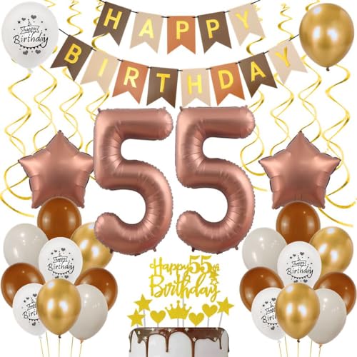 Globos 55 Años Marrón, Decoracion Fiesta 55 Años Cumpleaños, Decoracion Cumpleaños 55 Marrón...