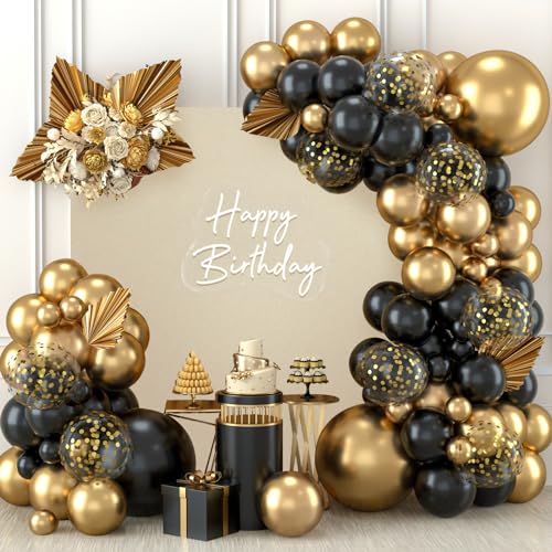 Kit Arco Globos Oro y Negro - 110 Piezas Kit Guirnalda Globos Negro y Oro con Globo Confeti Dorado,...