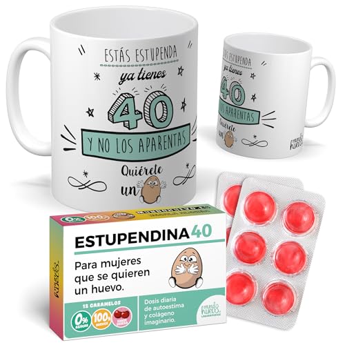 mundohuevo Pack Regalo 40 Años Mujer | Taza Divertida “Estás Estupenda, ya tienes 40 y no los...