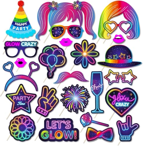 25 Piezas Foto Props de Fiesta Neón,Foto Props de Fiesta Accesorios de Photo Booth Photo Booth...