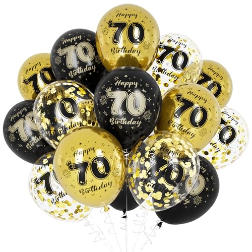 Unisun 70 Cumpleaños Globos, Decoraciones 70 Años para Niño, Happy Birthday Globos Oro Negro para...