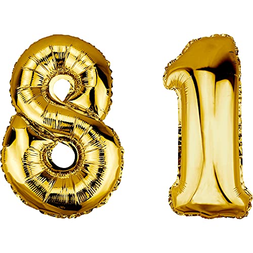DekoRex Globo dorado 82 cm Globo cumpleaños Fiesta boda (Número 81)