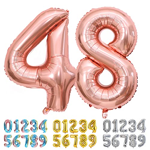 Ponmoo Foil Globo Número 48 84 Oro Rosa, Gigante Numeros 0 1 2 3 4 5 6 7 8 9 10-19 20-29 30-39...