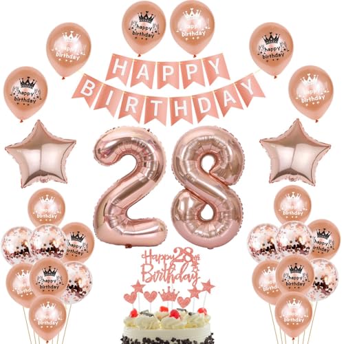 globo decoracion 28 años cumpleaños,oro rosado cumple 28 años Mujer,decoracion cumpleaños