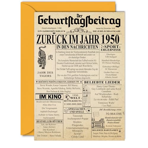 Stuff4 75 tarjetas de cumpleaños para hombres y mujeres – Regreso al año 1950 Periódico – 75...