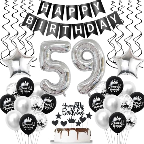 globo 59 años cumpleanos decoracion hombre mujer negro plata cumpleanos 59 años deco mujer hombre...