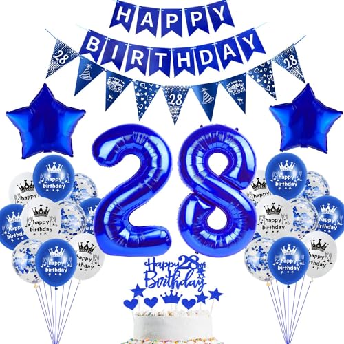 decoración 28 años cumpleaños hombre,decoración pastel azul cumpleaños 28 años hombre...