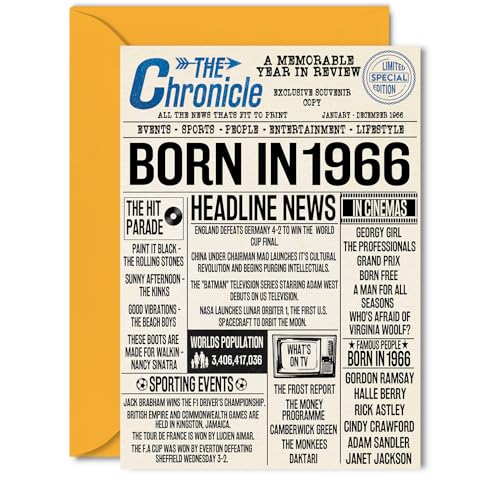 Tarjetas de cumpleaños número 59 para mujeres y hombres – Born In 1966 Newspaper – Tarjeta de...