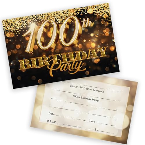 Invitaciones de fiesta de cumpleaños número 100 para hombres y mujeres, paquete de 36 confeti...