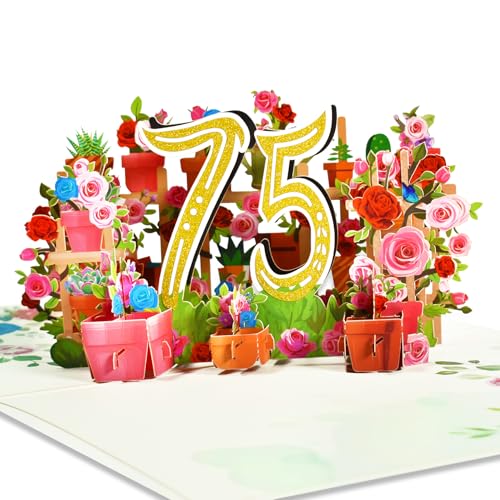 GREETING ART Tarjeta de felicitación 3D para 75 cumpleaños, 75 cumpleaños para mujeres, 75...