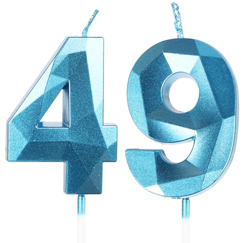 Velas de Cumpleaños 49 Años Azul, Decoraciones para Hombres y Mujeres, Número 49 3D para Tarta,...