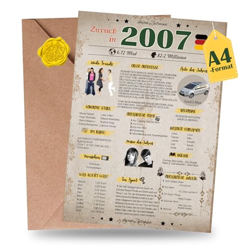 Sugeru Tarjeta de cumpleaños especial 18 con sobre, DIN A4, regalo de año 2007, 18 cumpleaños,...