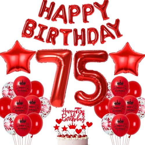 Globo Rojo Decoración 75 Años Cumpleaños Mujer y Hombre - Fiesta 75 Cumpleaños Globos Rojos