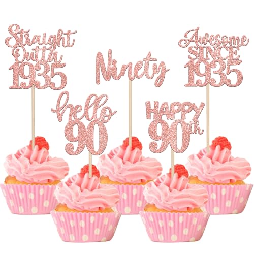 Paquete de 30 adornos para cupcakes de 90 cumpleaños con purpurina directa de 1934 Happy 90th...